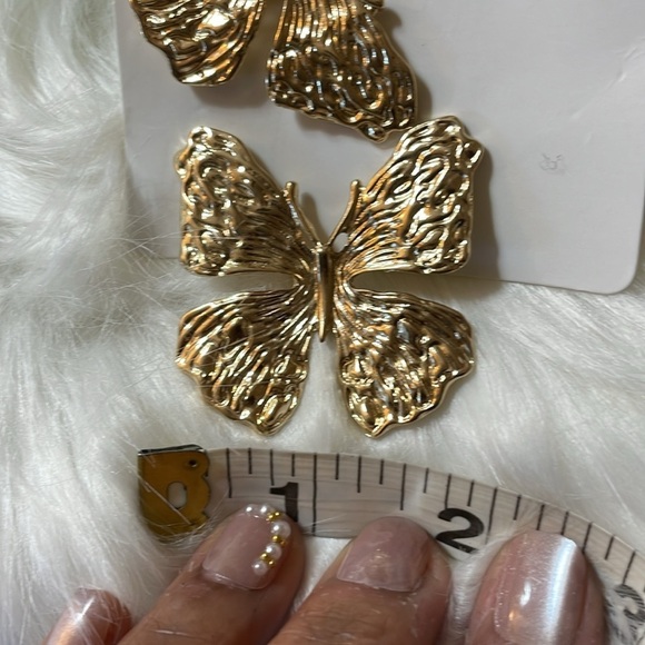 Gold Butterfly Statement Earrings - Picture 15 of 16